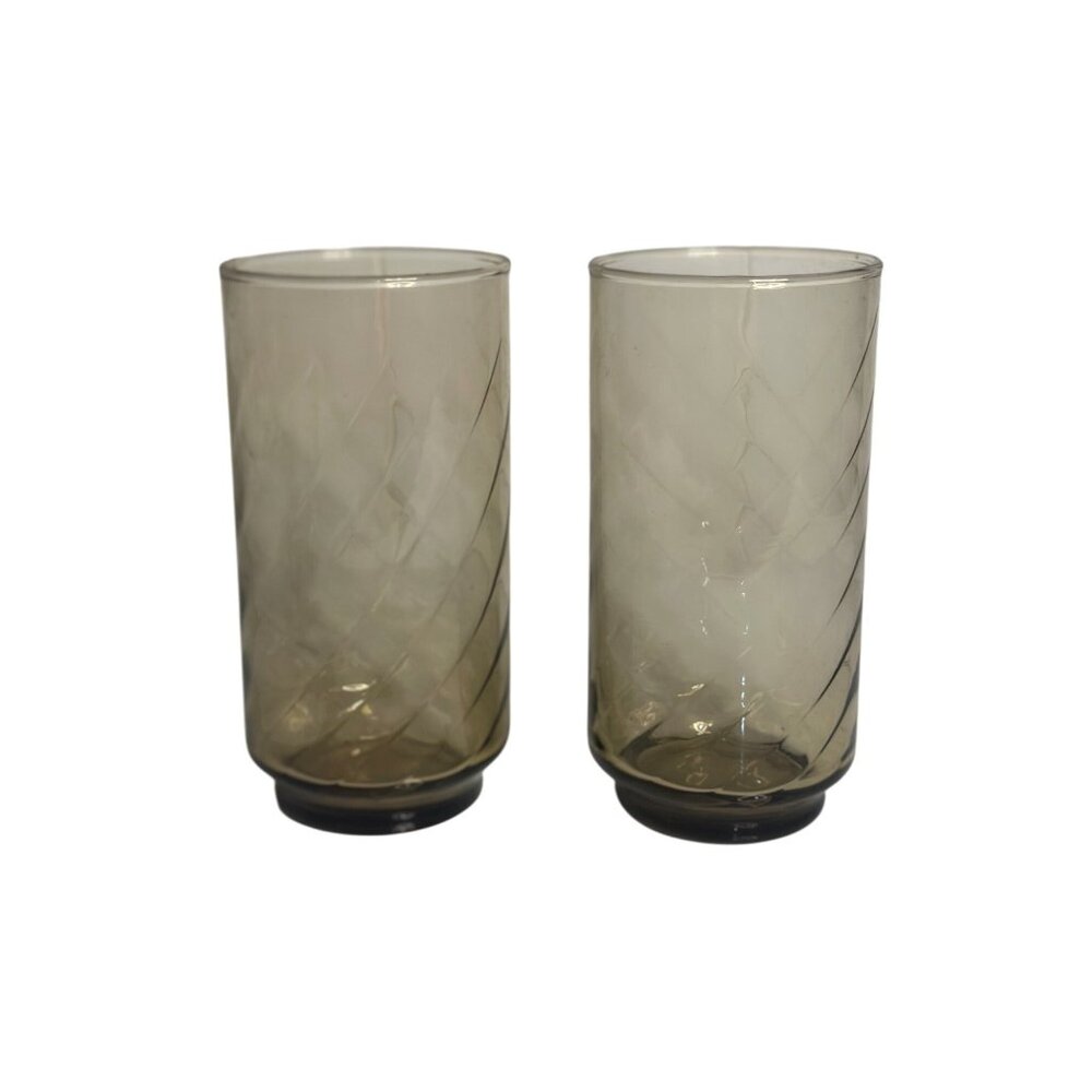 VTG Libbey Mid-Century Smoke Brown Swirl Highball Glasses 5.75" Set‎ of 2 Brown